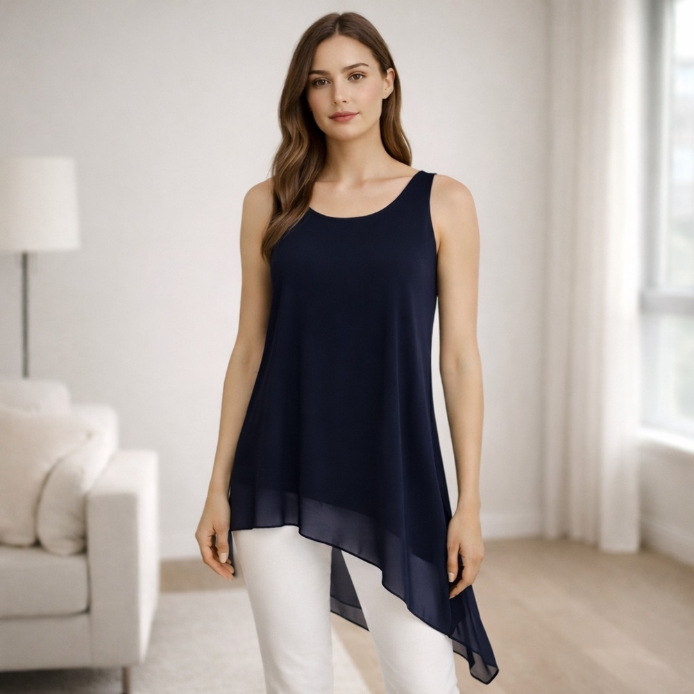 Saks Fifth Avenue Navy Asymmetrical Hem‎ Sleeveless Tunic M